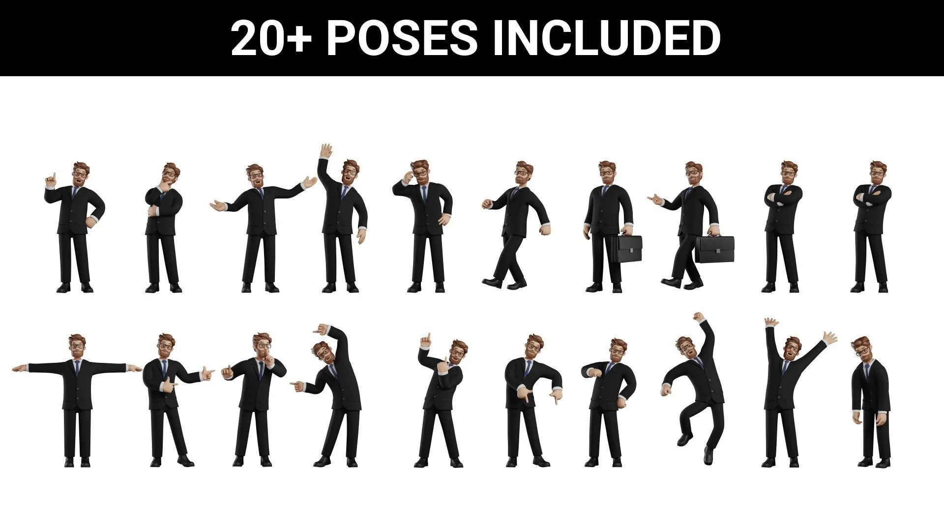 20 pre-made poses for Business Man Character